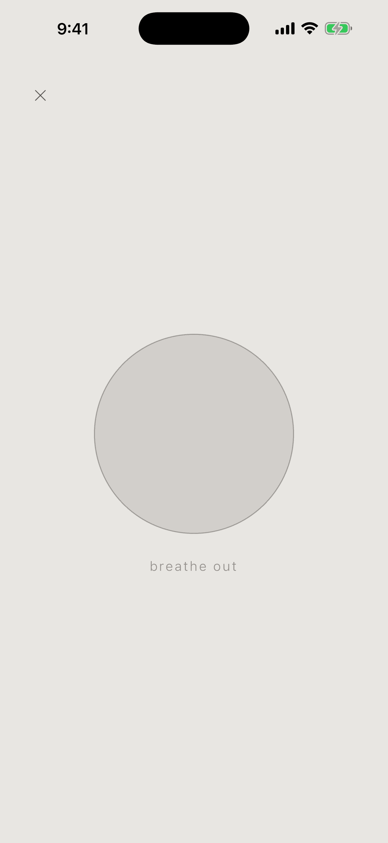 Selff breathing practice showing a quiet circle and the words breathe out.